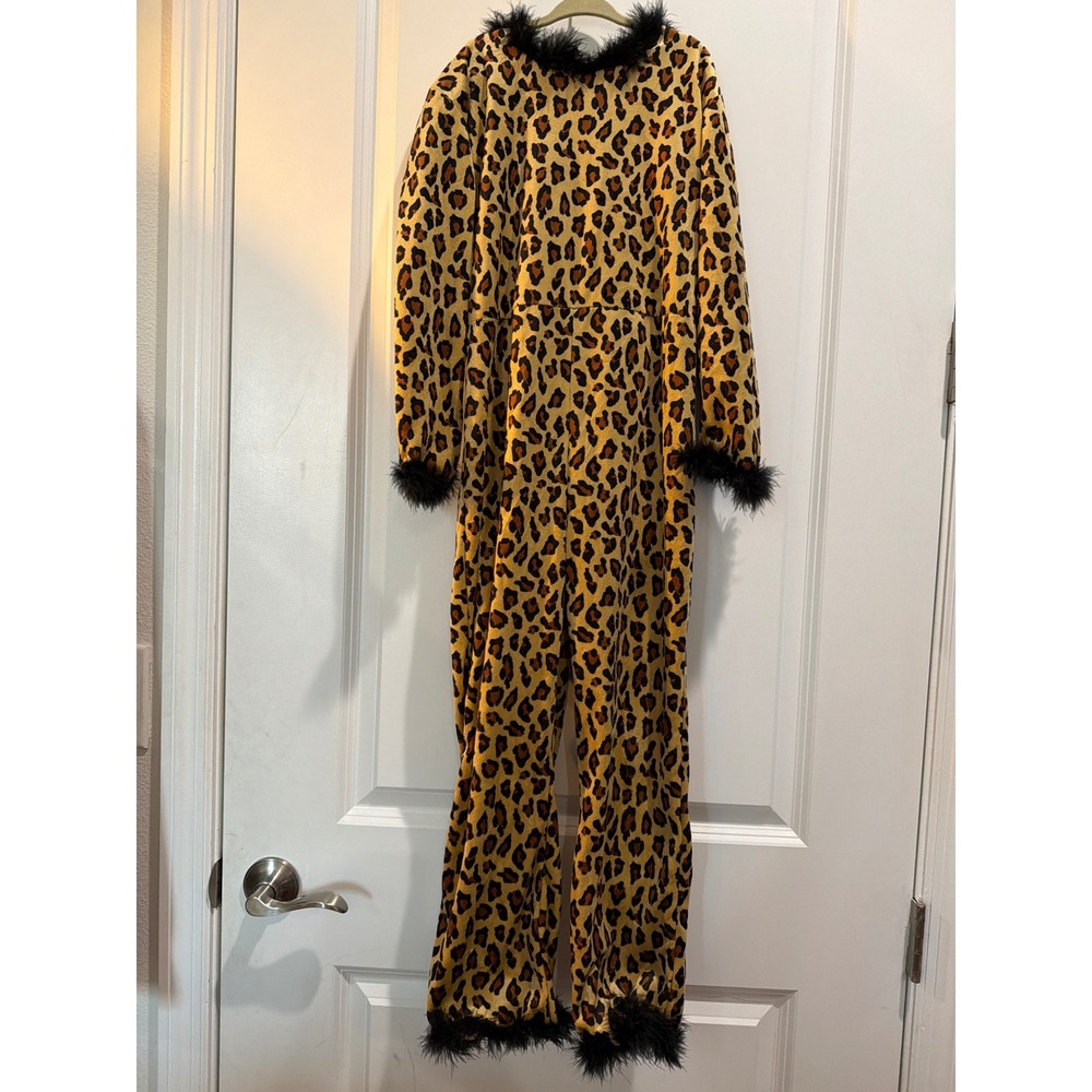 Kids Leopard Print Plush Costume with Tail and Faux Fur Trim Brown Black